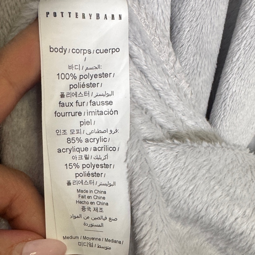 Pottery Barn Faux Fur Trim Hooded Robe Gray Plush Luxury Spa Gift Medium View 4